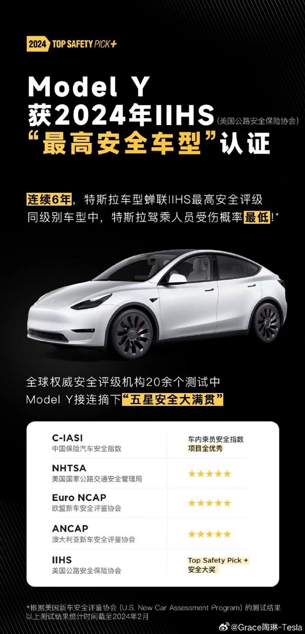 還吐槽嗎?陶琳曬特斯拉安全性:同級別車型中駕乘人員受傷概率最低